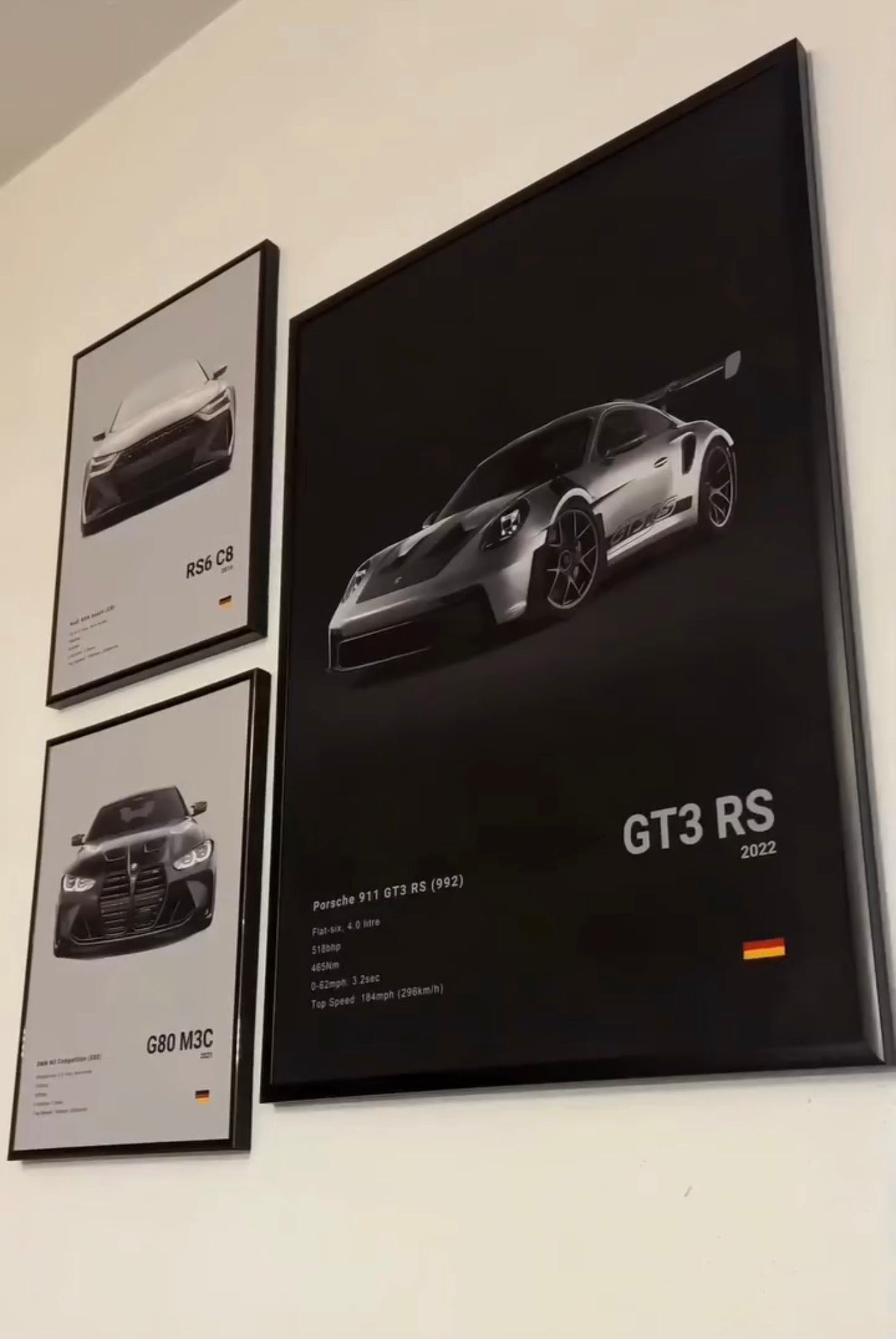 Borderless BMW M3, Audi RS6 & Porsche GT3 RS Wall Art Set | Premium Car Prints