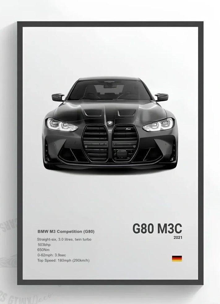 Premium Car Frames Set (7 PCS) – A3 + A4 Minimal Automotive Wall Art