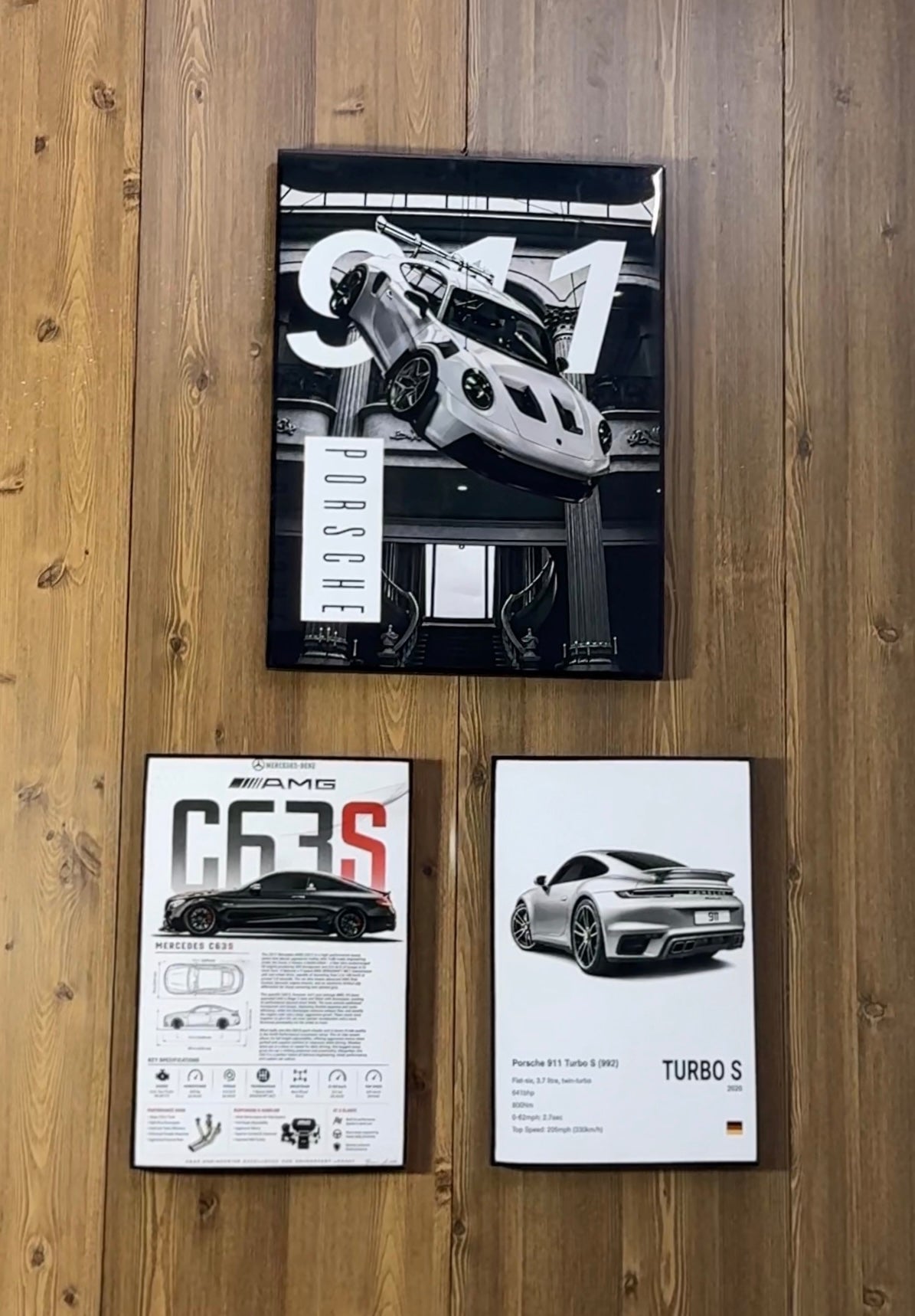 Porsche 911 Turbo S & Mercedes C63s AMG 4K Wall Art – 3-Pack Borderless Frames