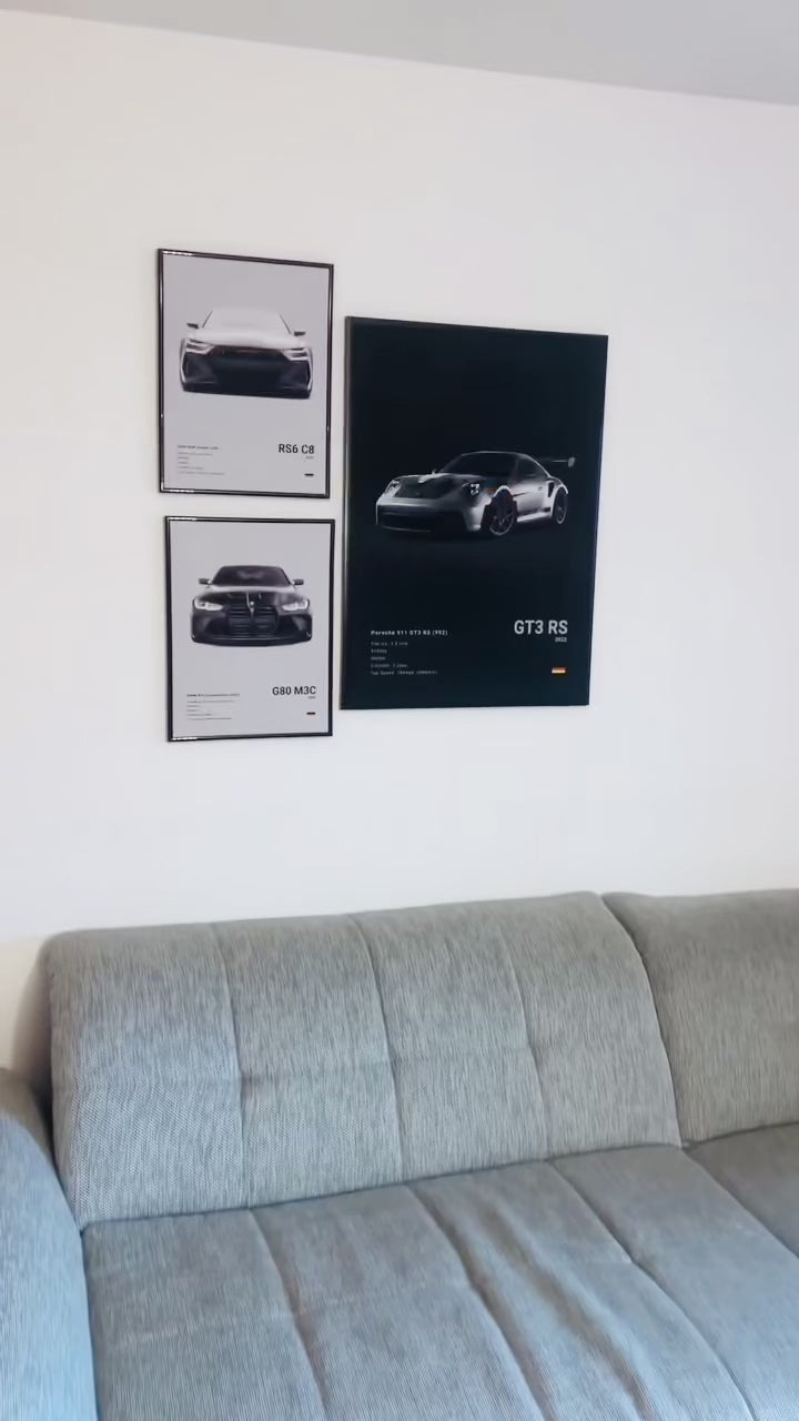 Borderless BMW M3, Audi RS6 & Porsche GT3 RS Wall Art Set | Premium Car Prints